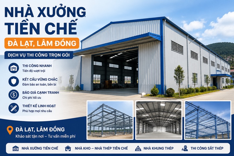Thi công nhà xưởng tiền chế Đà Lạt
