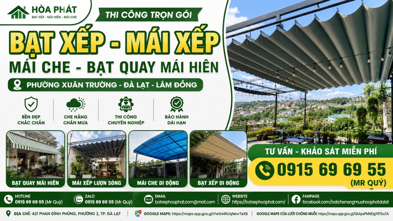 Thi công bạt xếp, mái xếp, mái che, bạt quay mái hiên tại Phường Xuân Trường