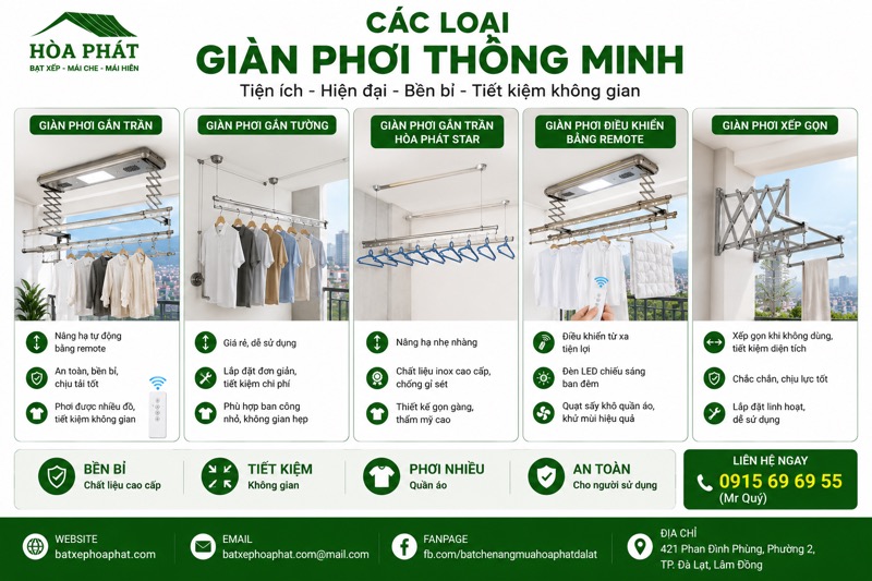 Các loại giàn phơi thông minh phổ biến