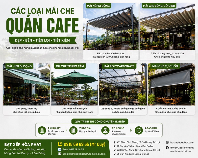 Các loại mái che quán cafe Đà Lạt