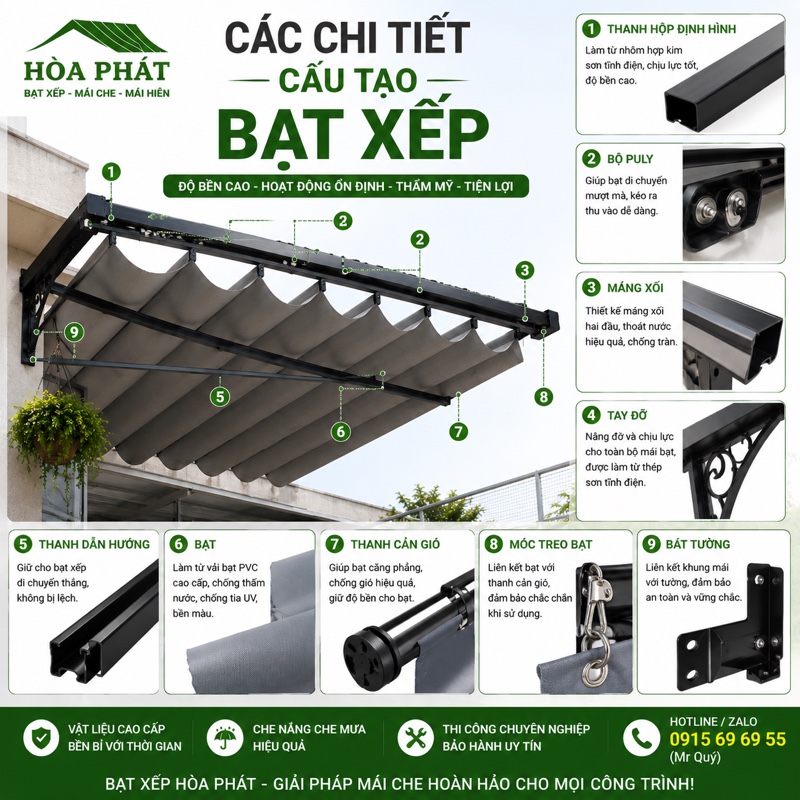 Chi tiết cấu tạo bạt xếp, mái xếp