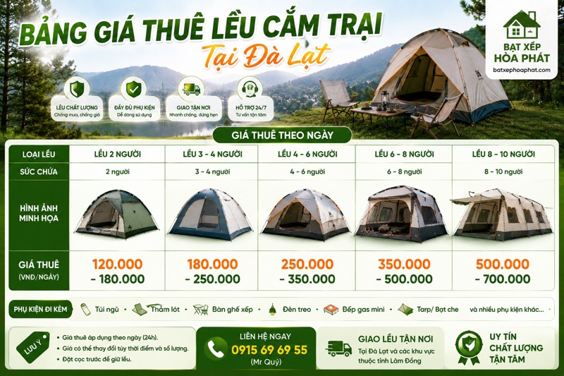 Bảng giá cho thuê lều
