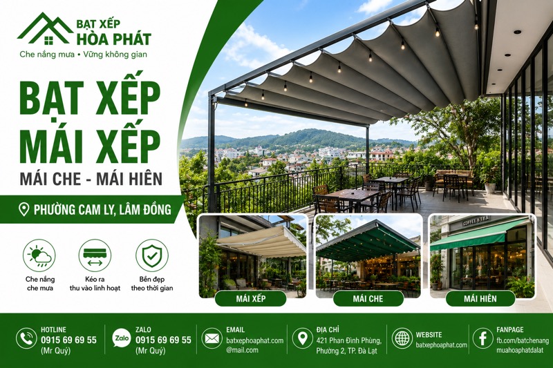 Bạt xếp, mái xếp, mái che và mái hiên Phường Cam Ly