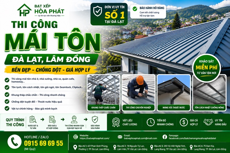 Thi công mái tôn tại Đà Lạt
