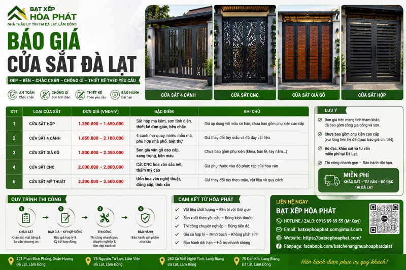 Giá cửa sắt tốt nhất khu vực Đà Lạt