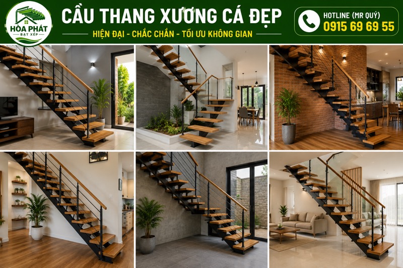 Các mẫu cầu thang xương cá đẹp