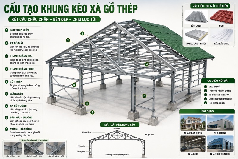 Cấu tạo khung kèo xà gồ