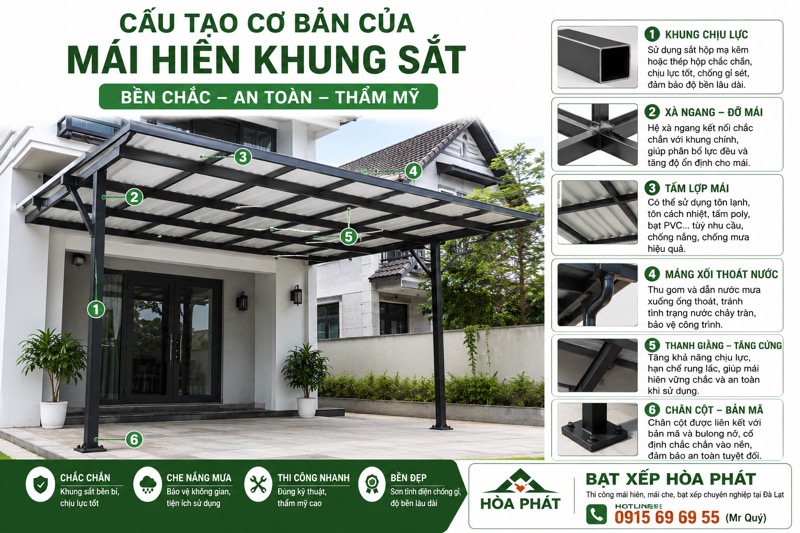 Cấu tạo cơ bản của mái hiên khung sắt