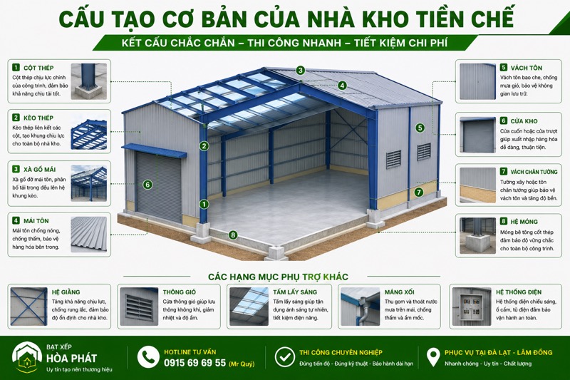 Cấu tạo cơ bản của nhà kho tiền chế