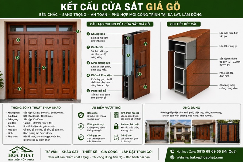 Kết cấu cửa sắt giả gỗ đẹp