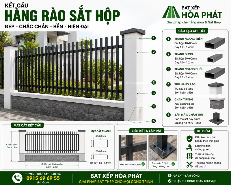 Kết cấu hàng rào sắt hộp