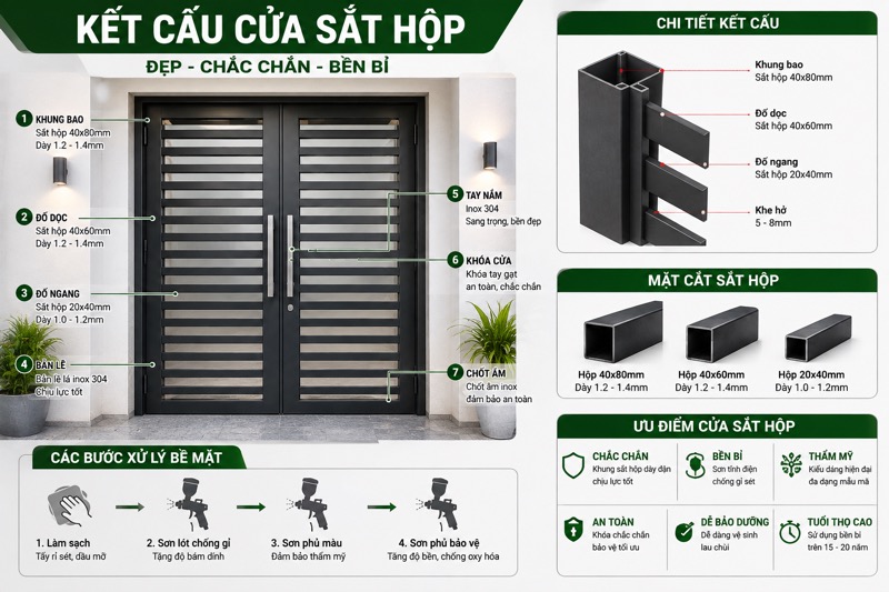 Kết cấu cửa sắt hộp Đà Lạt