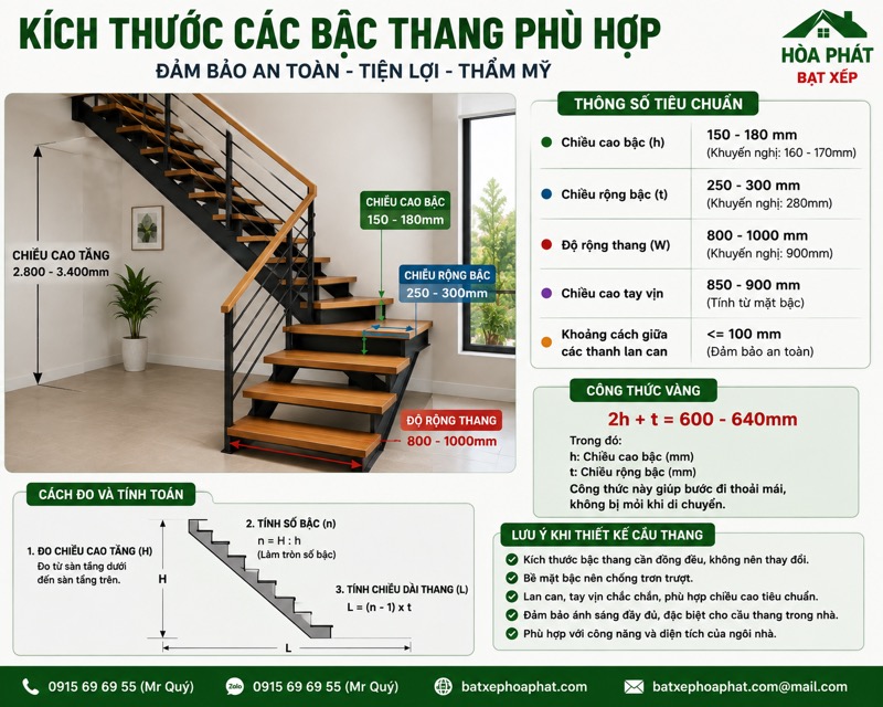 Thiết kế kích thước bậc cầu thang phù hợp