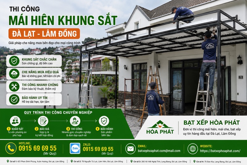Thi công mái hiên khung sắt Đà Lạt
