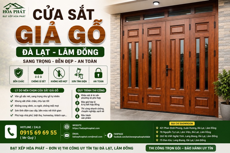Thi công cửa sắt giả gỗ Đà Lạt