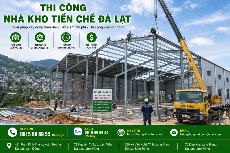 Thi công nhà kho tiền chế Đà Lạt