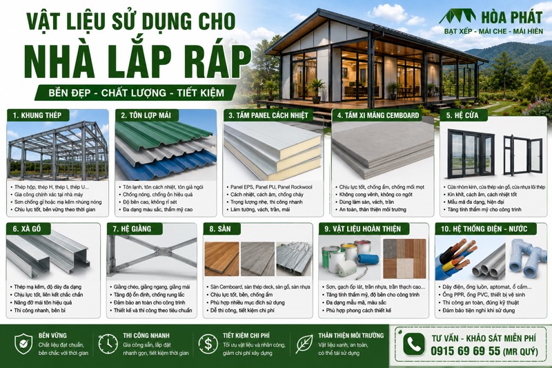 Vật liệu hay sử dụng cho nhà lắp ráp